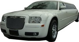 White Chrysler limo for hire, School Proms, Birthday celebrations and anniversaries. Cars for Stars (Leeds)